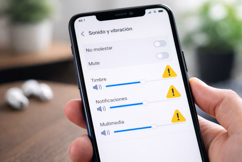 Ajustes de sonido del móvil Android con el volumen bajo o en silencio