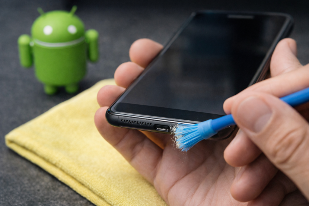 Limpieza del altavoz de un móvil Android para solucionar problemas de sonido